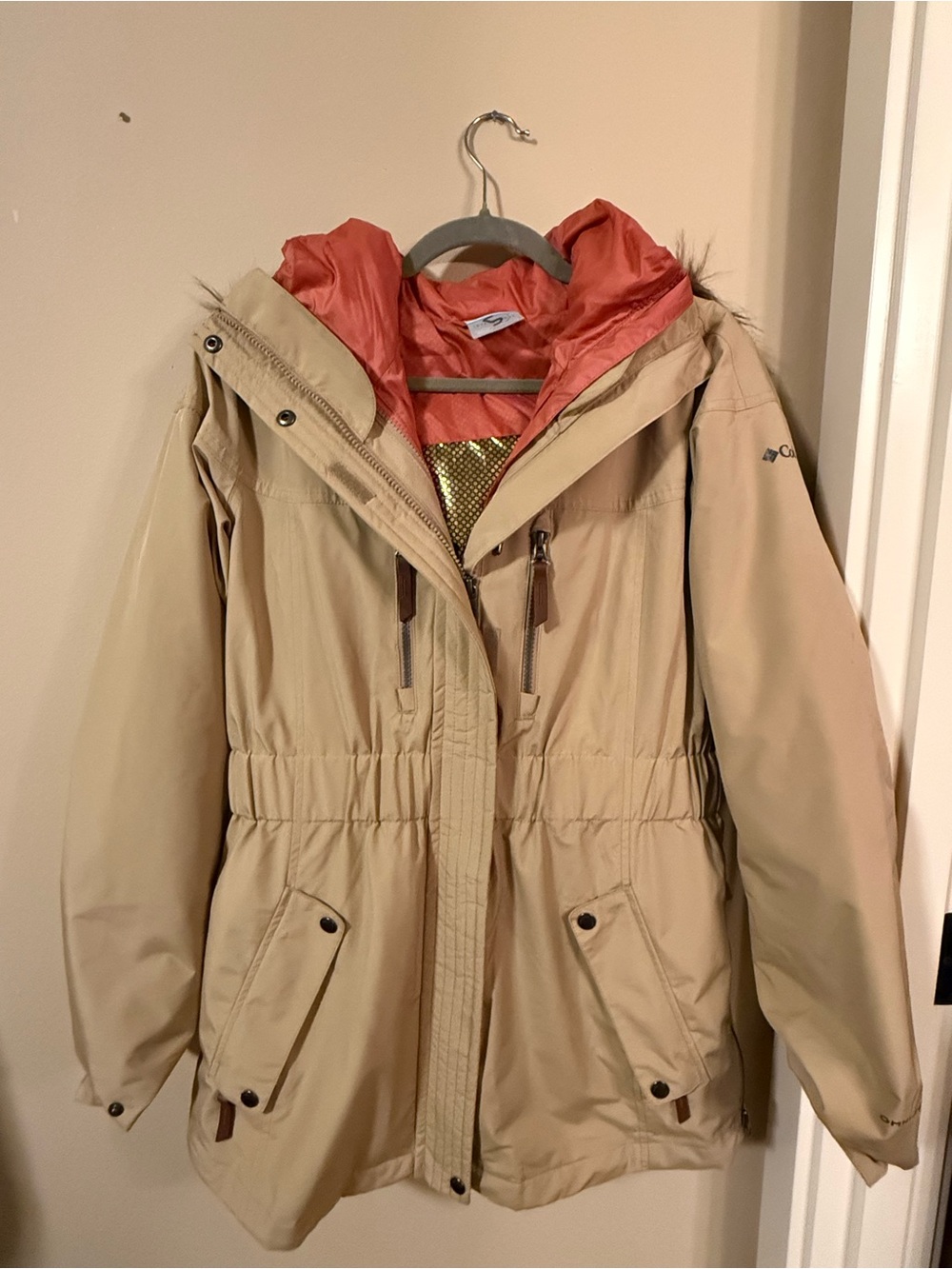 Columbia Women's Beige Ski Jacket with Coral Liner